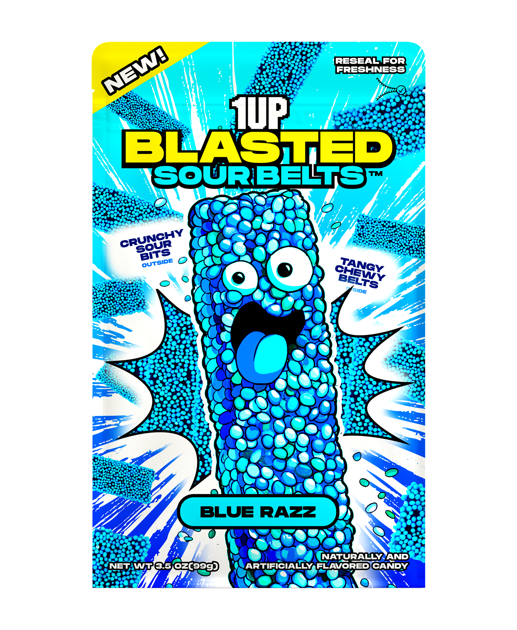 Blue Razz Sour Belts 1UP Candy Blue Razz Sour Belts 1UP Candy