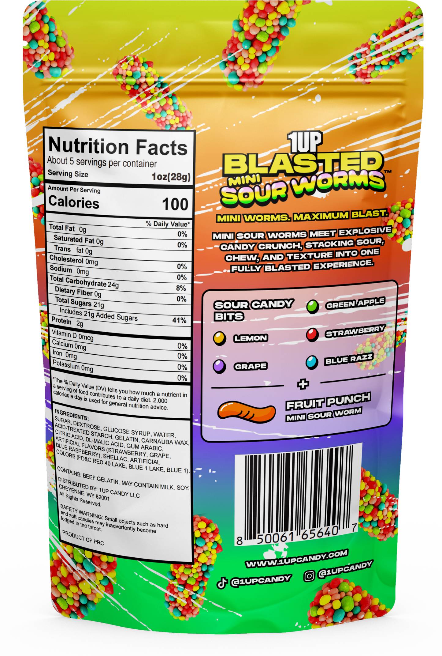 Rainbow Blasted Mini Gummy Worms bag back