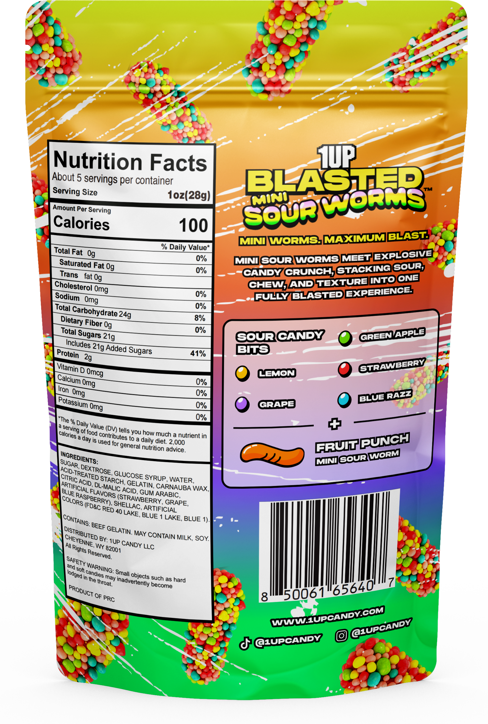 Rainbow Blasted Mini Gummy Worms bag back