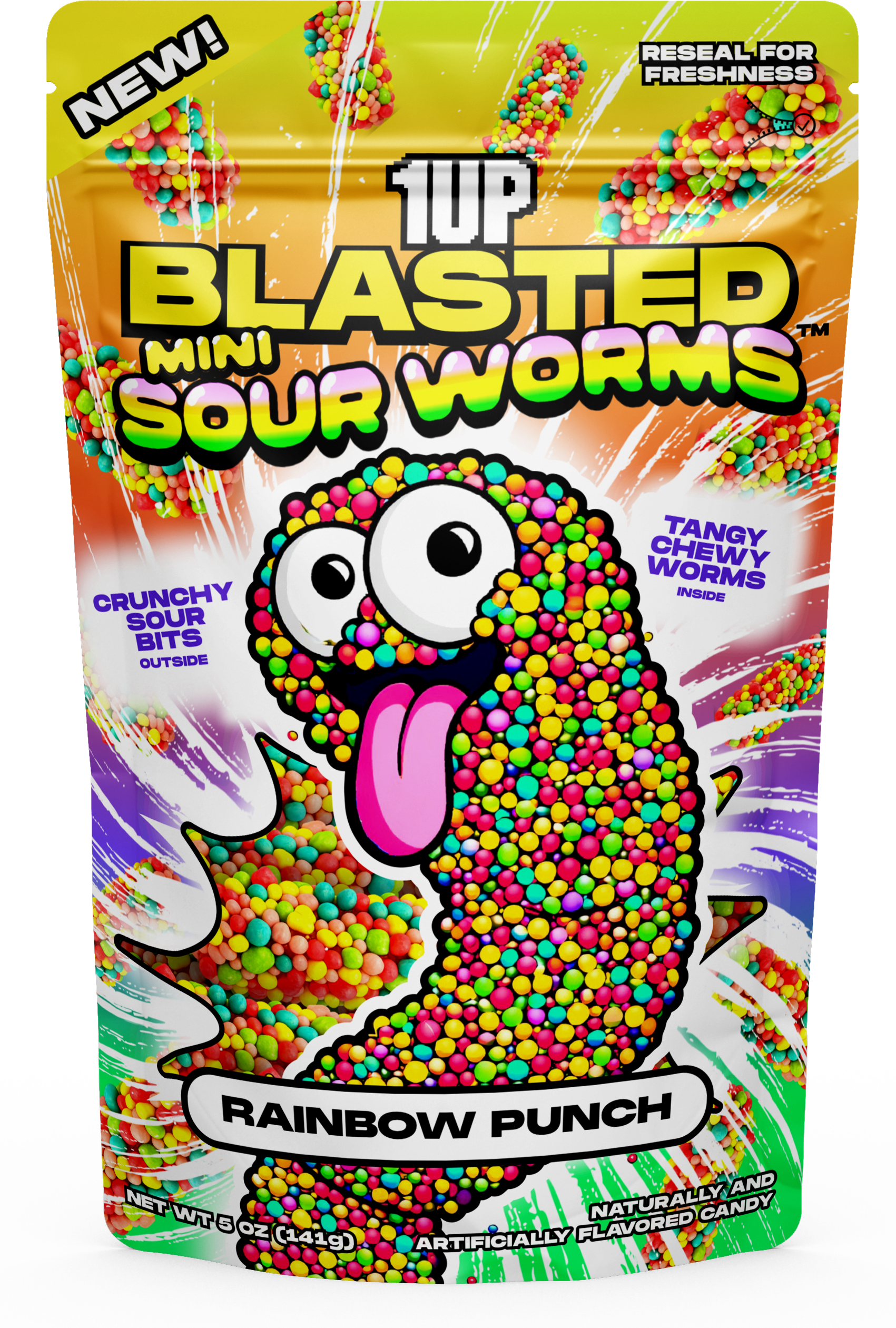 Rainbow Blasted Mini Gummy Worms bag front