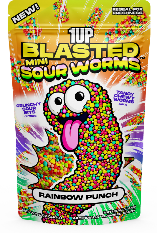 Rainbow Blasted Mini Gummy Worms bag front